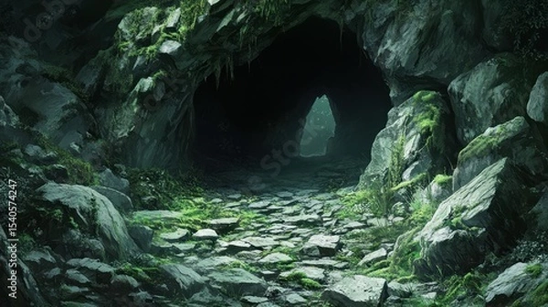 Fototapeta Mysterious Mossy Cave Entrance: A Journey into the Unknown