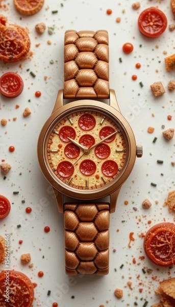 Fototapeta Whimsical Pepperoni Pizza Watch Bronze Case & Unique Design