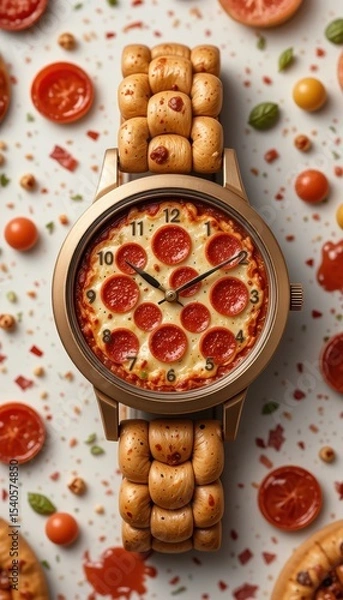 Fototapeta Pepperoni Pizza Watch A Fun & Unique Timepiece Design