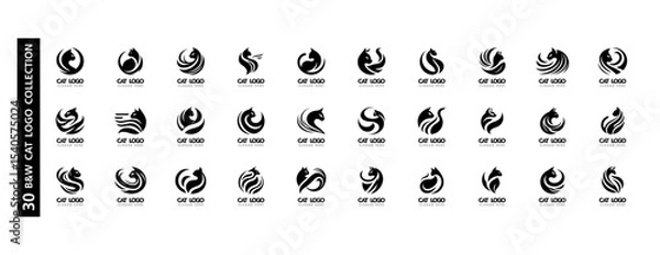 Obraz Set of abstract black cat logos in minimalist vector style. Perfect for pet brands, identity, emblem design, or animal-themed businesses.
