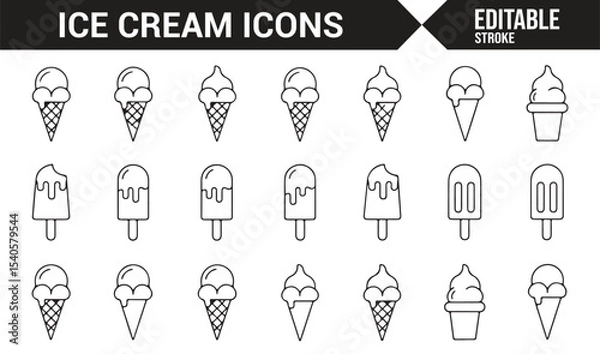 Fototapeta Ice Cream Cone, Popsicle, and Sundae Icons for Summer Desserts in Vector Style