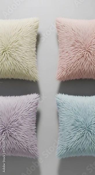Obraz Soft Fluffy Plush Throw Pillows in Pastel Colors Home Decor