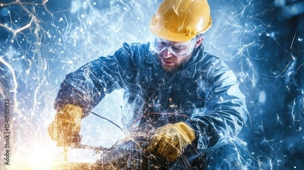 Fototapeta The Spark of Innovation: A Welder's Focused Dedication