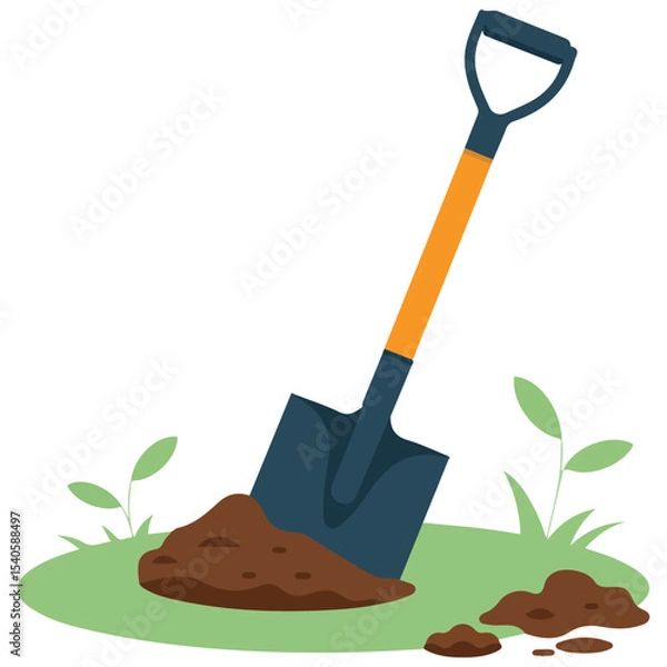 Fototapeta shovel in dirt gardening tool isolated vector illustration on white background