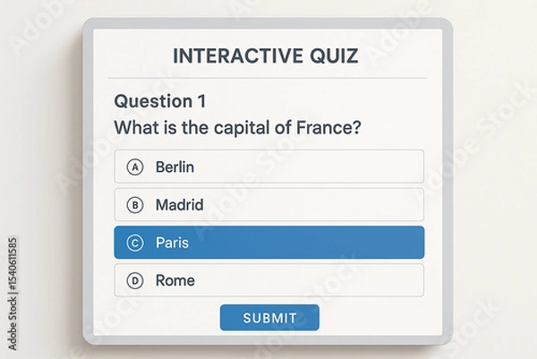 Fototapeta Simple Interactive Quiz Layout White Background Blue Button Multiple Choice Question France Capital image