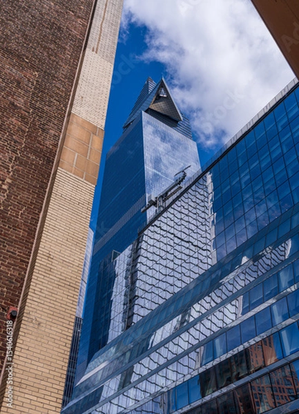 Obraz Looking up at the iconic Edge observation deck in Hudson Yards, New York City., which is highest sky deck in West
