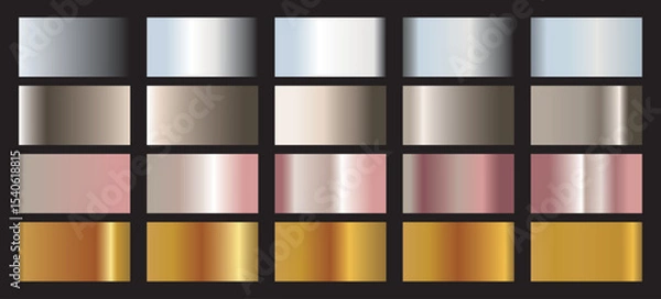 Obraz Rose gold, golden, silver, bronze gradient, pattern ,template Set of colors for design, collection of high quality gradients. Metallic texture, shiny back ground. Pure metal.