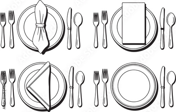 Obraz Proper Table Setting Guide Black and White Illustrations