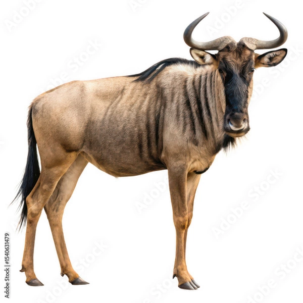Fototapeta Wildebeest png large antelope png wild wildebeest png savanna animal png brown wildebeest png herd animal png grazing animal png transparent background image
