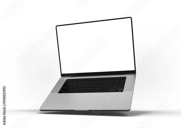 Obraz A laptop with a blank screen floating at an angle against a transparent background, showcasing minimalist design and advanced technology. 3d render