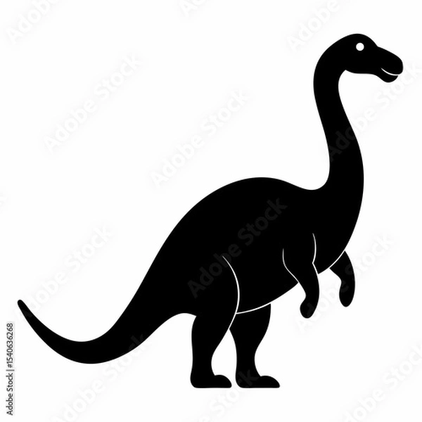 Fototapeta Black silhouette of a cute Brontosaurus dinosaur on a white background