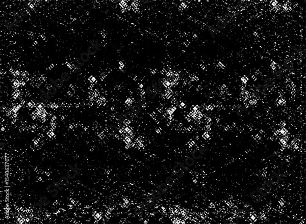 Fototapeta Grunge black and white pattern. Monochrome particles abstract texture. Background of cracks, scuffs, chips, stains, ink spots, lines. Dark design background surface. Gray printing element