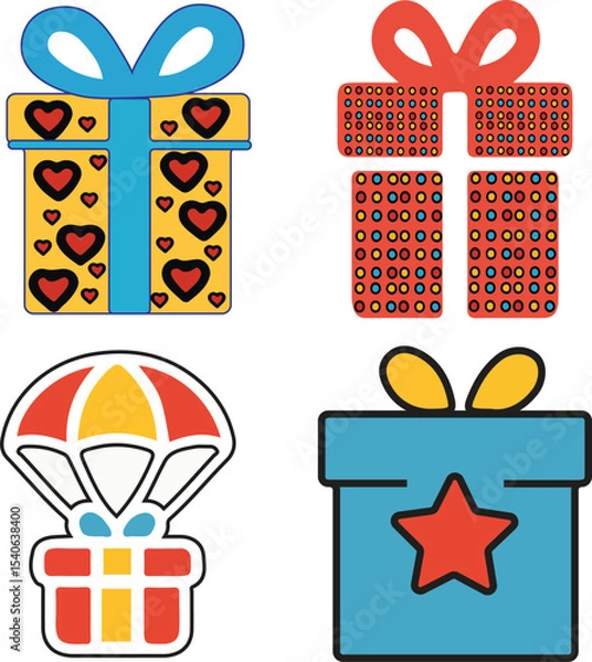 Fototapeta Colorful Gift Box Icon Set – 4 Unique Decorative Present