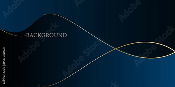 Fototapeta Minimalist dark blue gradient background with smooth golden curved lines, perfect for luxury, business