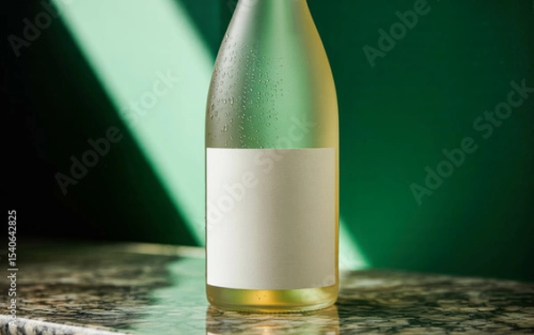 Fototapeta Elegant White Wine Bottle Mockup with Blank Label. White Wine Bottle Mockup