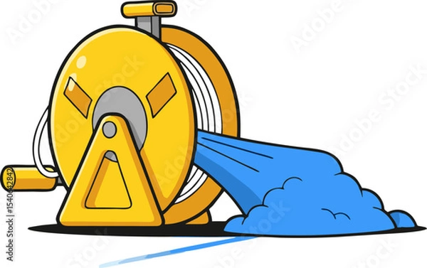 Fototapeta Cartoon Yellow Cable Spool with Blue Cable and Triangular Support