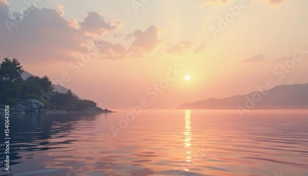 Fototapeta Serene sunset reflection over calm lake nature photography tranquil environment scenic viewpoint