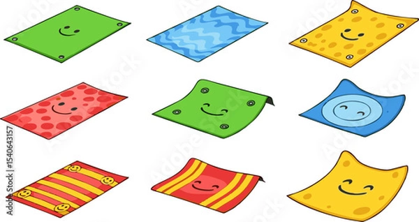 Fototapeta Colorful Cartoon Mats with Happy Faces