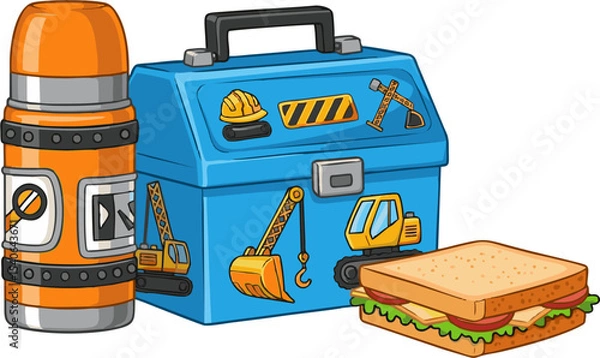Fototapeta Construction Lunch: Thermos, Toolbox, and Sandwich Ready for a Hard Day's Work