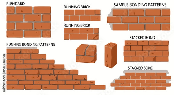 Fototapeta Detailed Illustrations of Various Bricklaying Patterns and Bond Styles.