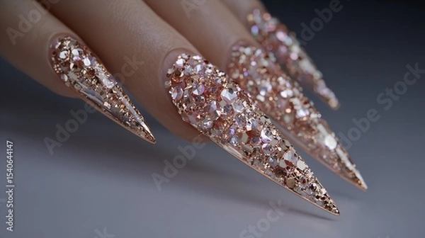 Fototapeta Close-up of Sparkling Nail Art with Glittering Decorations