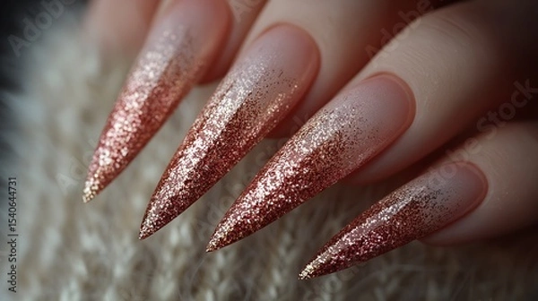 Fototapeta Close-up of Sparkling Nail Art with Glittering Decorations