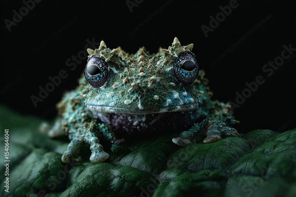 Obraz Vietnamese mossy frog : Ultimate camouflaged animal blends perfectly with textured leaf, showcasing nature intricate design and survival beauty in this close up image