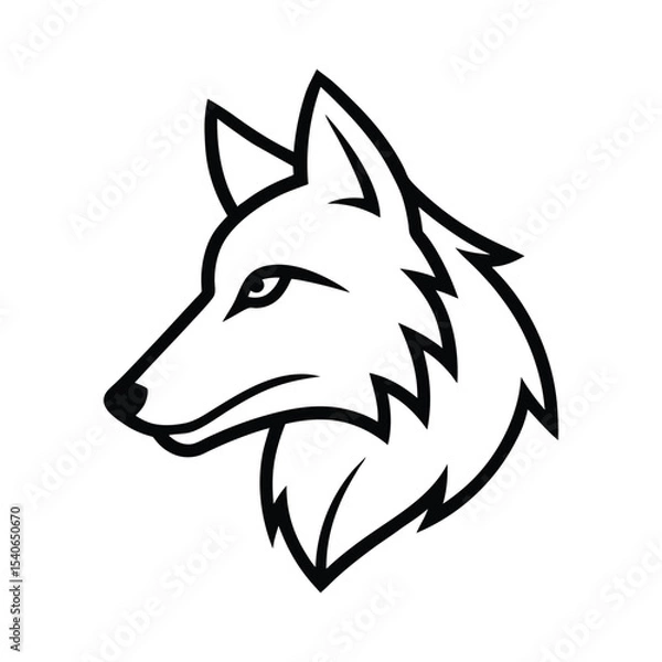 Obraz black outline vector illustration of side view of a wolf head on white background.eps