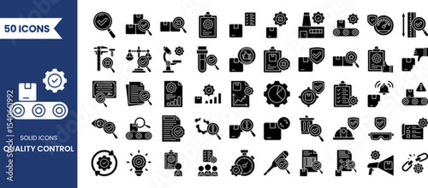 Fototapeta Quality control icon set in solid style. Containing evaluation, inspection, product, quality, process, testing and more. Vector illustration