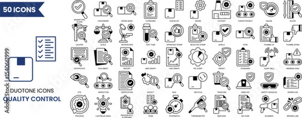 Fototapeta Quality control icon set in duotone style. Containing evaluation, inspection, product, quality, process, testing and more. Vector illustration