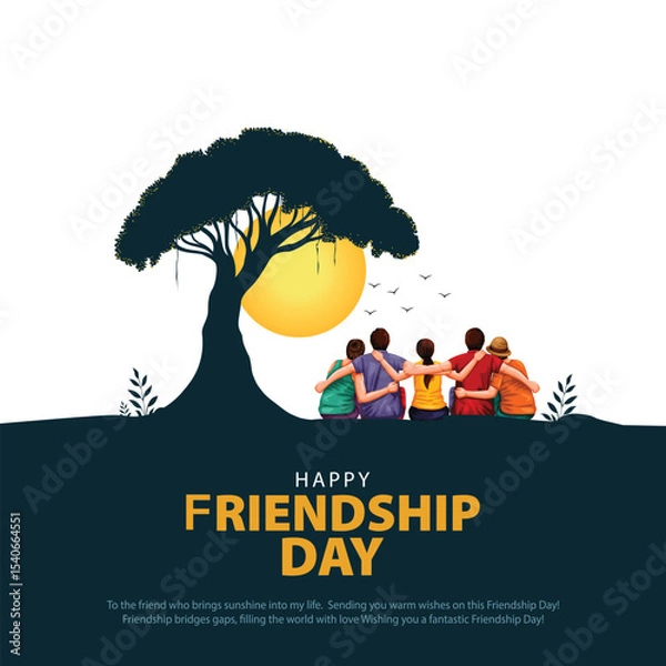 Fototapeta Happy international friendship day greeting card, back view of friends group. abstract vector illustration design
