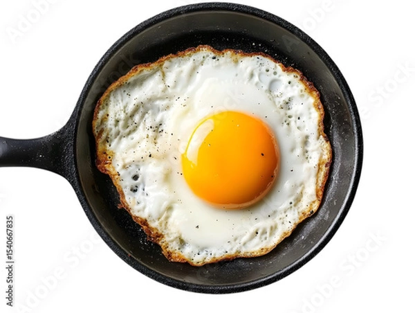 Fototapeta Fried egg in pan top view isolated on transparent background