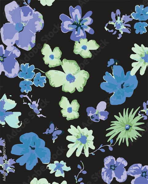 Obraz Big flowers pattern, upscale floral pattern. graphical textures floral, trendy colors pattern , flowers background with leaves. vector illustration.