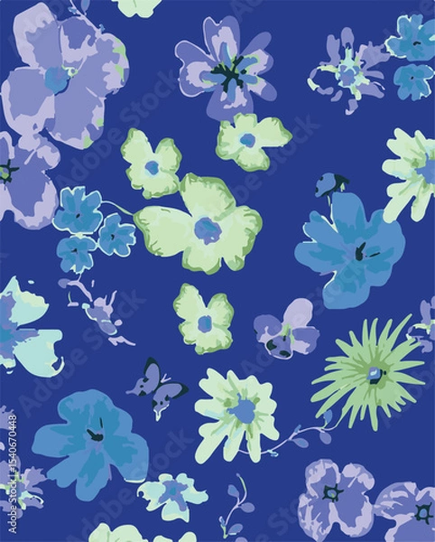 Obraz Big flowers pattern, upscale floral pattern. graphical textures floral, trendy colors pattern , flowers background with leaves. vector illustration.