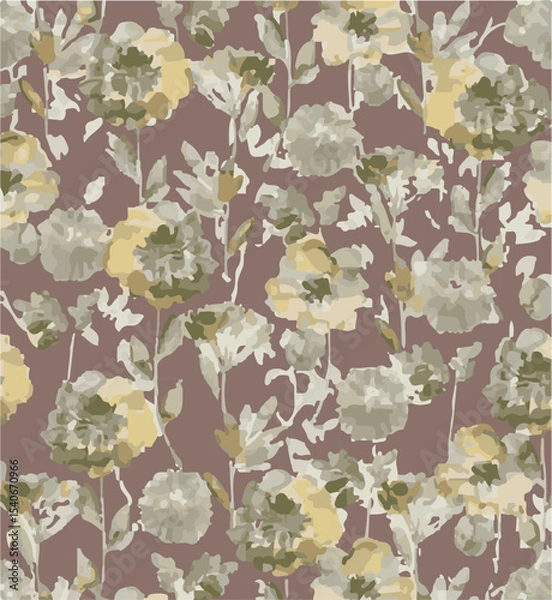 Obraz Floral seamless pattern with big flowers and Vector illustration.seamless floral watercolor pattern with garden pink, flowers roses, leaves, branches. Botanic tile, background.