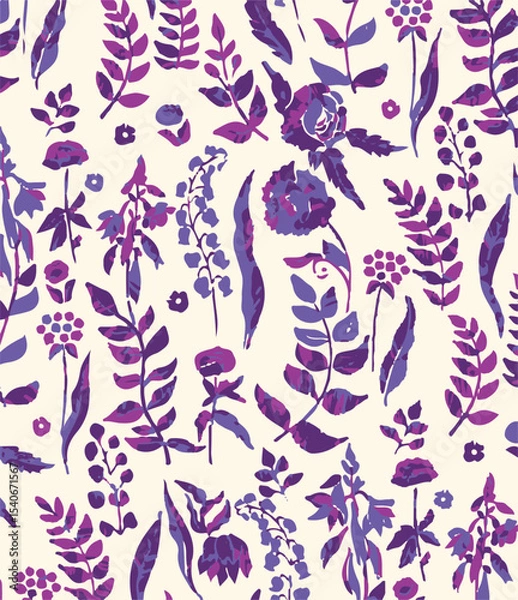 Obraz Floral seamless pattern with big flowers and Vector illustration.seamless floral watercolor pattern with garden pink, flowers roses, leaves, branches. Botanic tile, background.