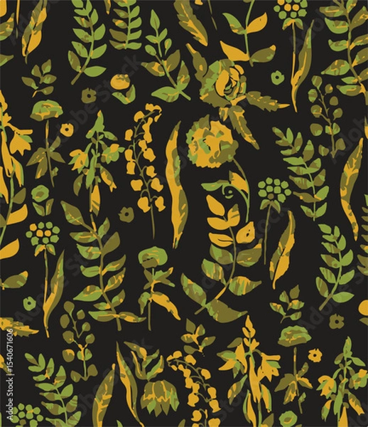 Obraz Floral seamless pattern with big flowers and Vector illustration.seamless floral watercolor pattern with garden pink, flowers roses, leaves, branches. Botanic tile, background.
