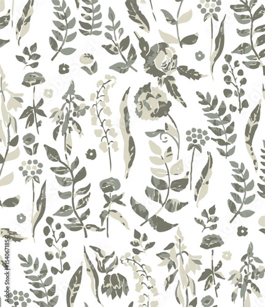 Obraz Floral seamless pattern with big flowers and Vector illustration.seamless floral watercolor pattern with garden pink, flowers roses, leaves, branches. Botanic tile, background.