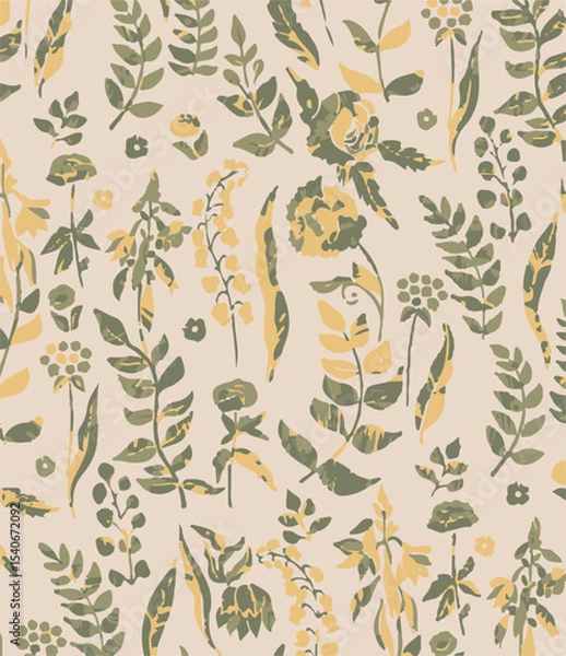 Obraz Floral seamless pattern with big flowers and Vector illustration.seamless floral watercolor pattern with garden pink, flowers roses, leaves, branches. Botanic tile, background.