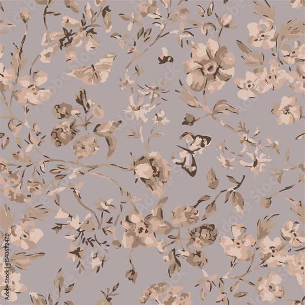 Obraz Floral seamless pattern with big flowers and Vector illustration.seamless floral watercolor pattern with garden pink, flowers roses, leaves, branches. Botanic tile, background.