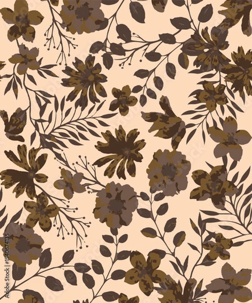 Obraz Floral seamless pattern with big flowers and Vector illustration.seamless floral watercolor pattern with garden pink, flowers roses, leaves, branches. Botanic tile, background.