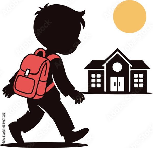 Obraz Boy with Backpack Walking to School vector illustration