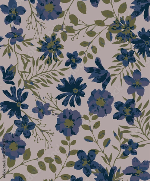 Obraz Floral seamless pattern with big flowers and Vector illustration.seamless floral watercolor pattern with garden pink, flowers roses, leaves, branches. Botanic tile, background.