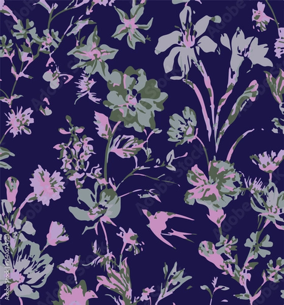 Obraz Floral seamless pattern with big flowers and Vector illustration.seamless floral watercolor pattern with garden pink, flowers roses, leaves, branches. Botanic tile, background.