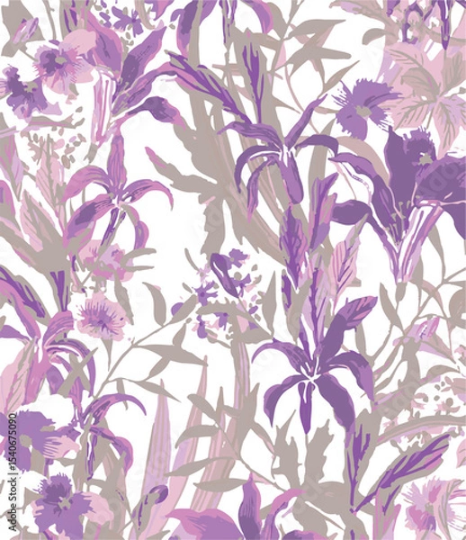Obraz Floral seamless pattern with big flowers and Vector illustration.seamless floral watercolor pattern with garden pink, flowers roses, leaves, branches. Botanic tile, background.