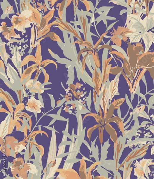 Obraz Floral seamless pattern with big flowers and Vector illustration.seamless floral watercolor pattern with garden pink, flowers roses, leaves, branches. Botanic tile, background.