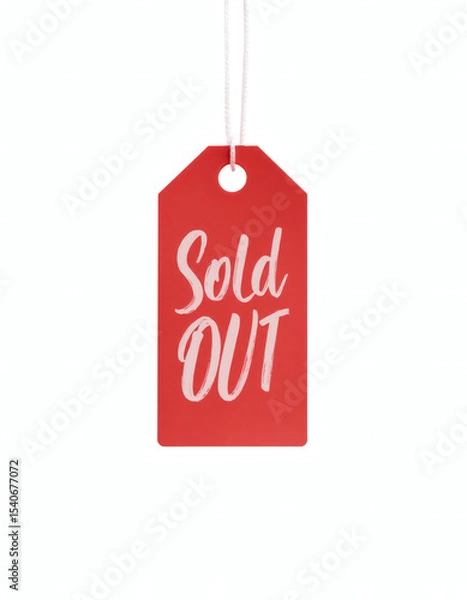 Fototapeta Red Hanging “Sold Out” Label on Clean White Background – Retail Stock Notification Tag