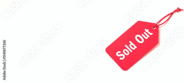 Fototapeta Red Sold Out Tag Isolated on White Background – Minimalist Retail Concept