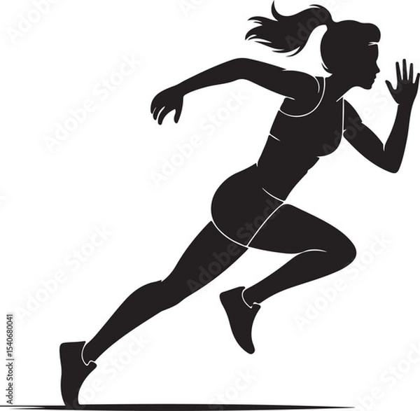Fototapeta Athletic woman running fast. Vector silhouette illustration on white background 