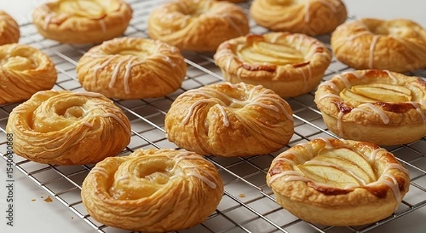 Obraz Danish pastry and apple pie pastry on a cooling rack. Perfect for recipe, article, catalogue, or any commercial purposes.